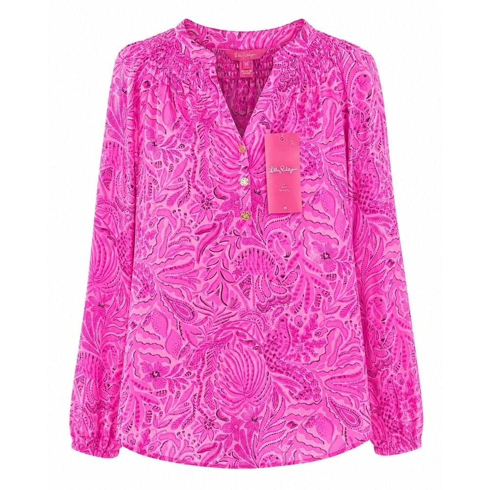 Lilly Pulitzer Elsa Silk Pink Top XS Blouse Resort Preppy Coastal Beach